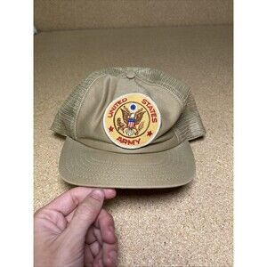 Vintage United States Army Hat Cap Snap Back Beige Trucker Mesh Back